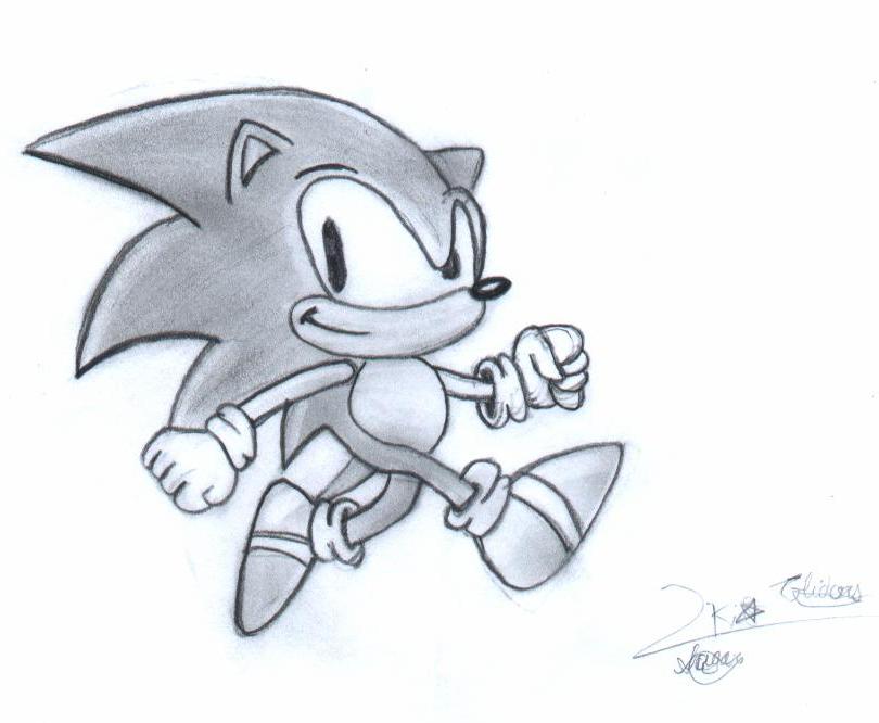 Old style, black and white Sonic by 2ki_sugar_gliders