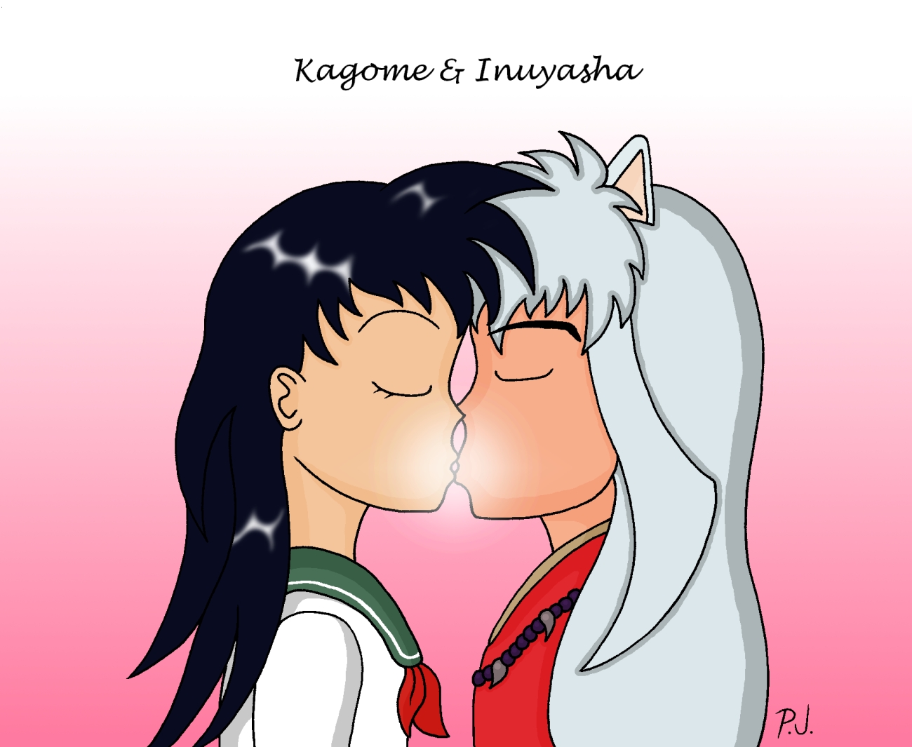 Kagome kissing Inuyasha (Request for phyllos) by 357