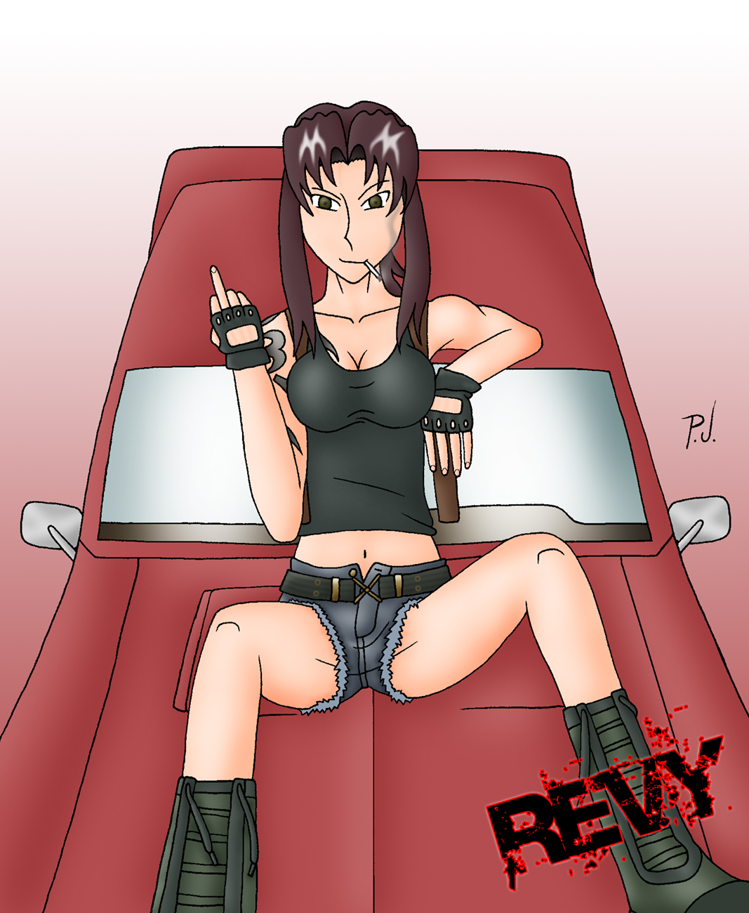 Revy Sitting on Chevelle by 357