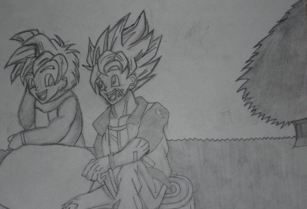 Goku and Gohan smiling to eachother by AZNgummigurl