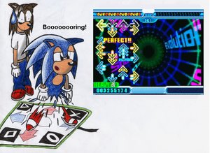 Sonic playing DDR by Alfredo