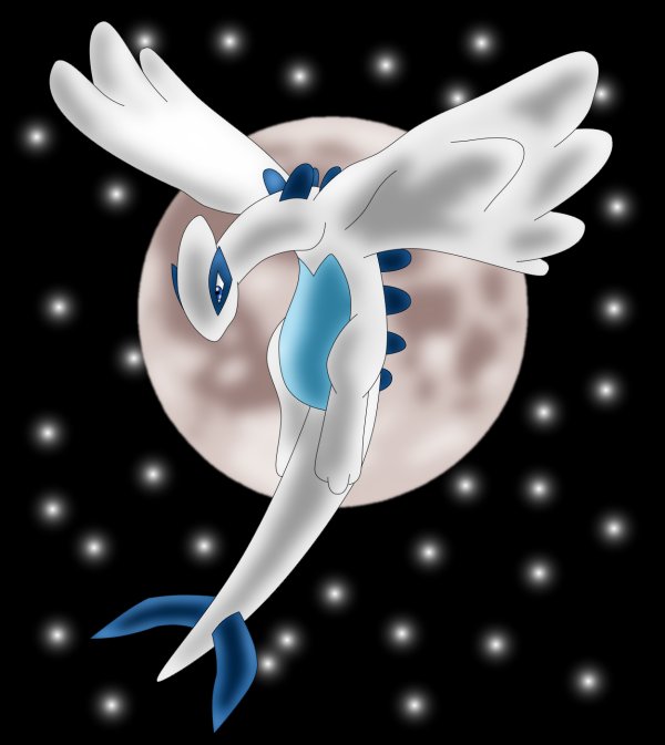 Lugia in front of the moon by Andy-lirl