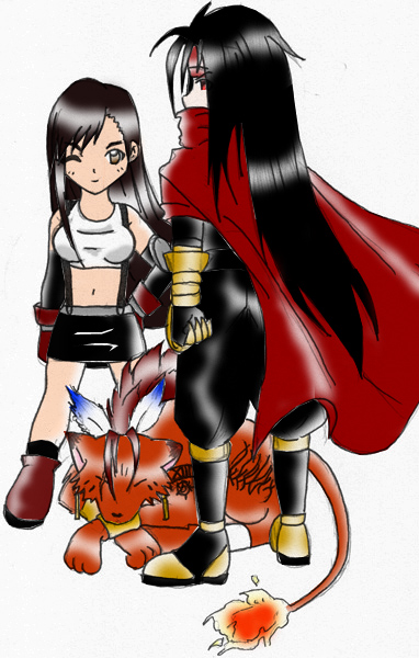Chibi Vincent, Tifa, and Red XIII (colored) by Aneris