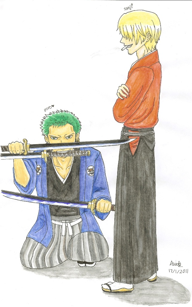 Zoro and Sanji in hakamas by AngelKite