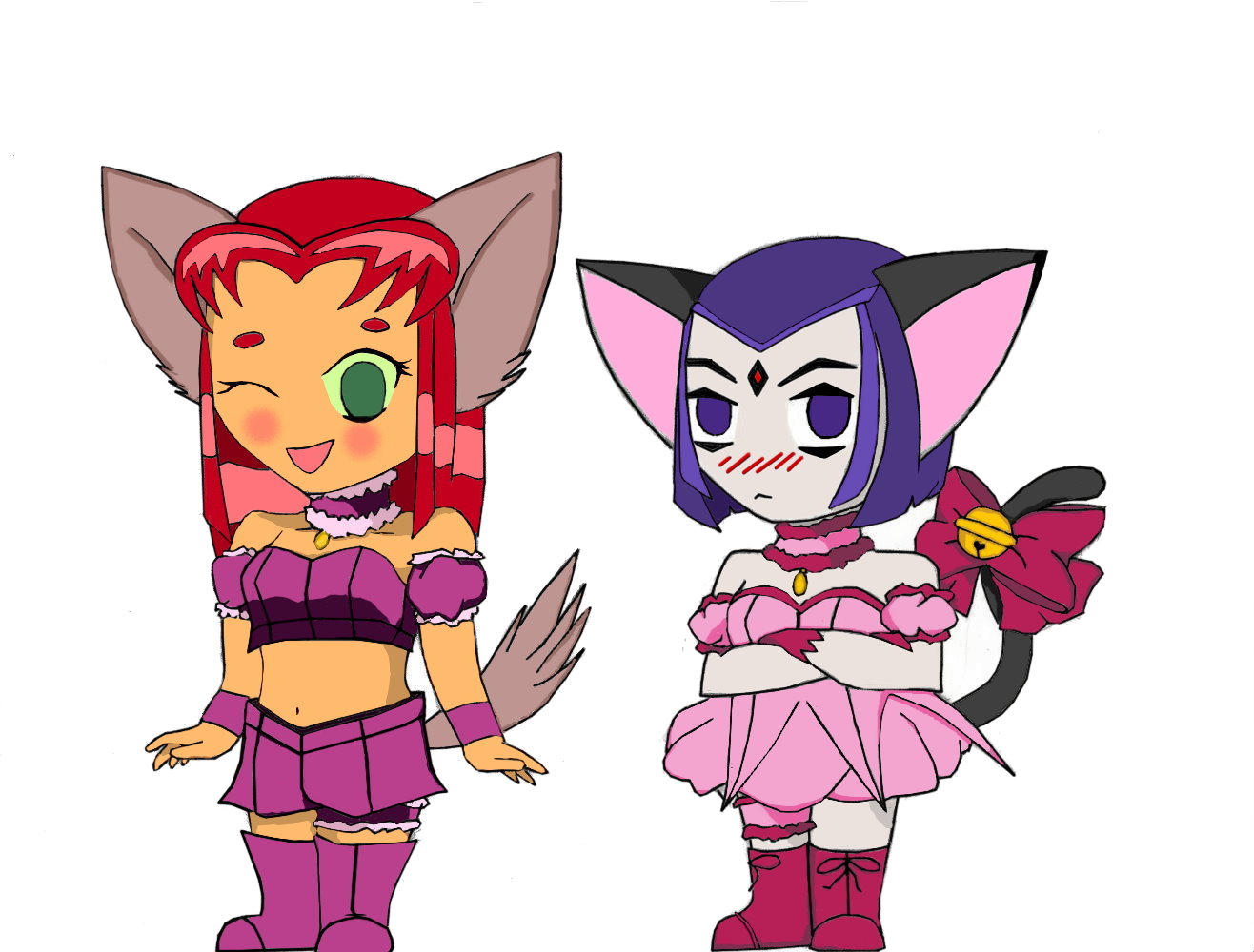 Mew Starfire and Mew Raven by AngelKittyChan