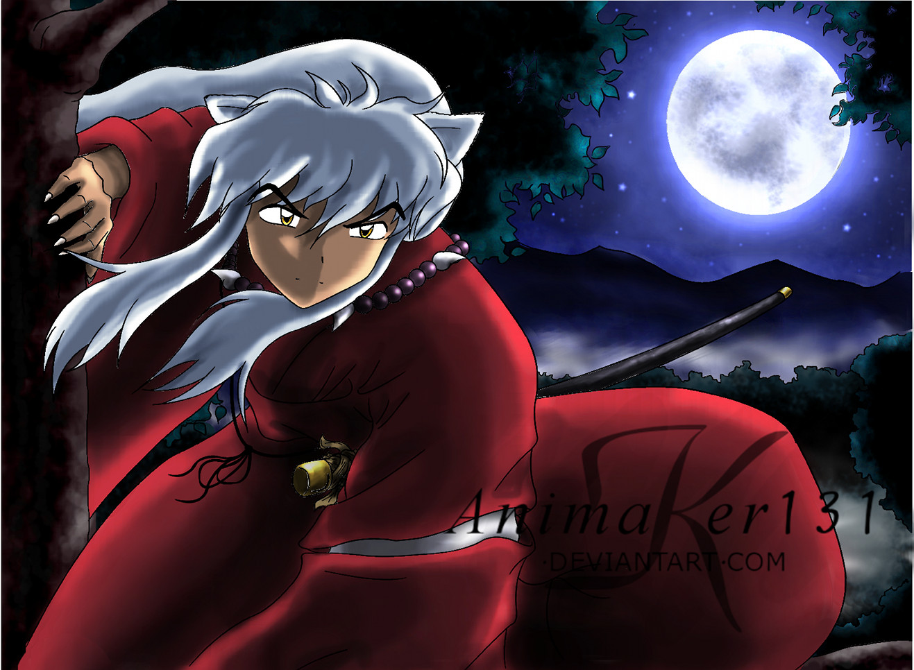 InuYasha's moon colored by Animaker131