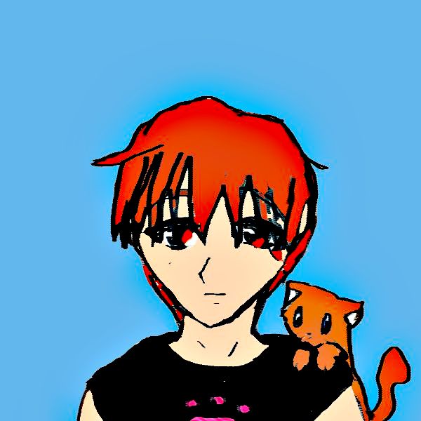 Kyo with orange kitty for Papercut_dragon by AnimalMeLove