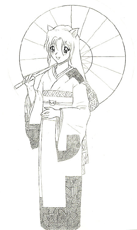 Neko in Kimono *for NekoAndManga* by AnimeMangaLover