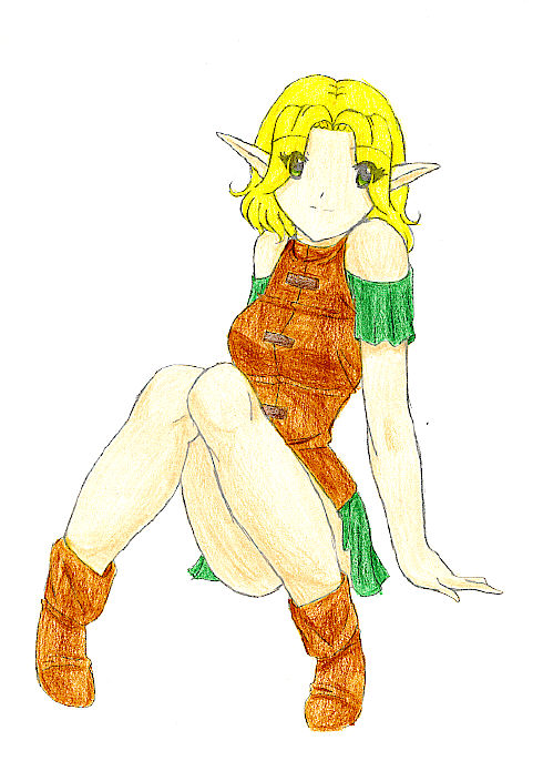 Sitting Elf Girl (Colored) by AnimeMangaLover