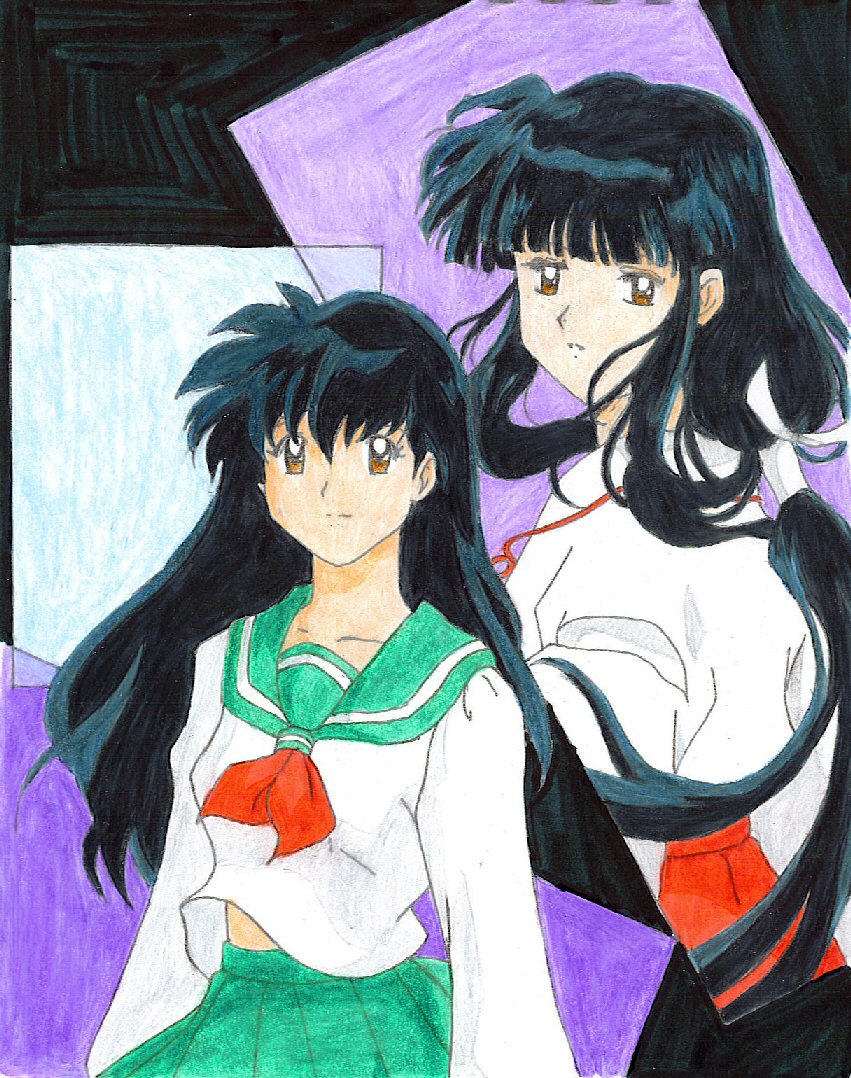 Kagome, the School Girl and Kikyo, the Priestess by AnimeMangaLover