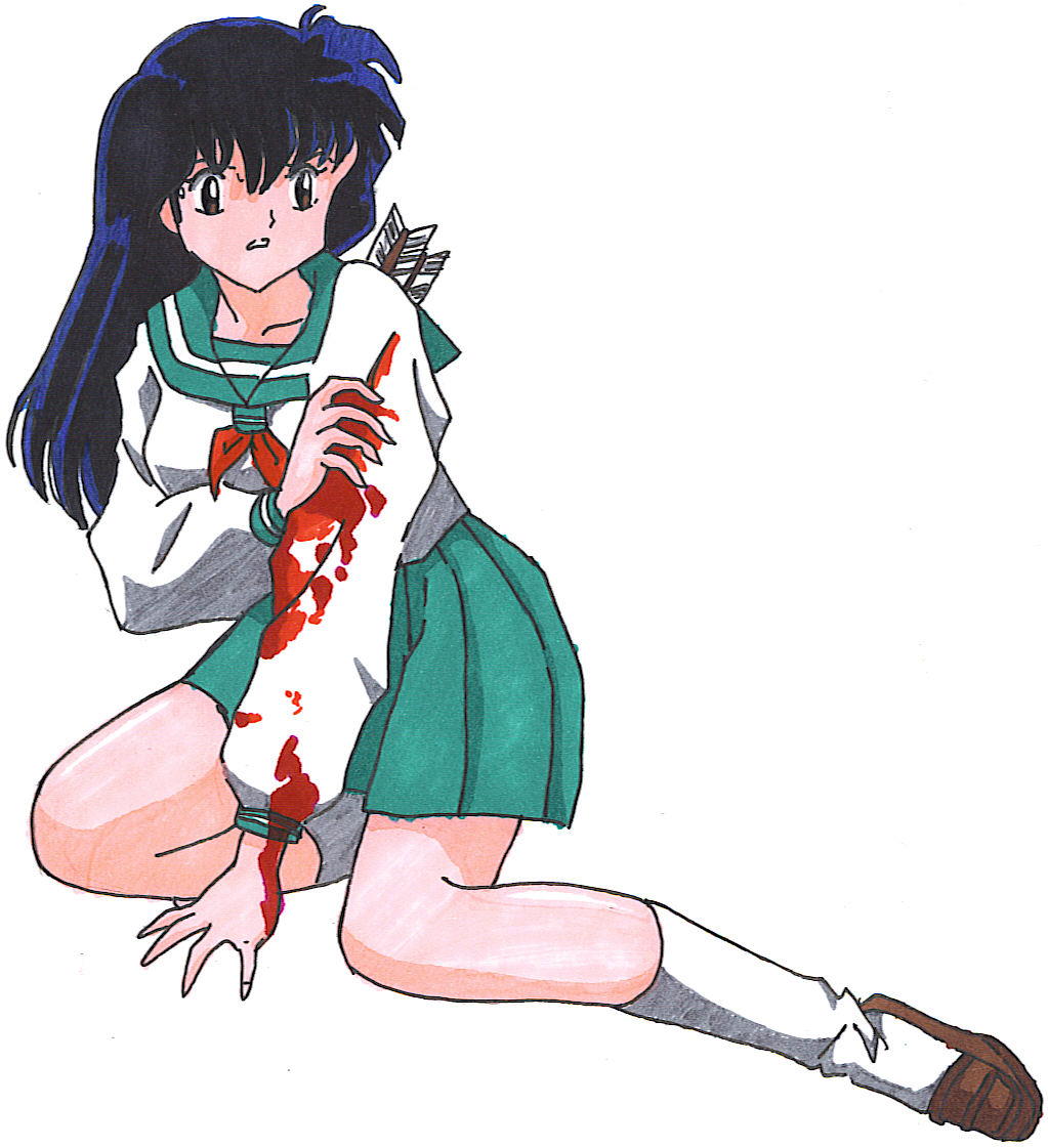 Bleeding Kagome (Re-drawn and Colored) by AnimeMangaLover