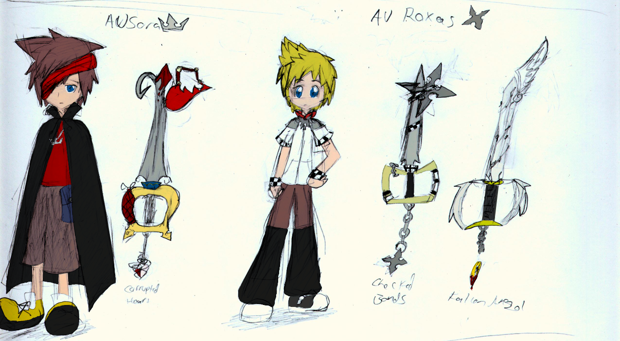 KH AU Sora and Roxas with keyblades. by Anime_Ellie