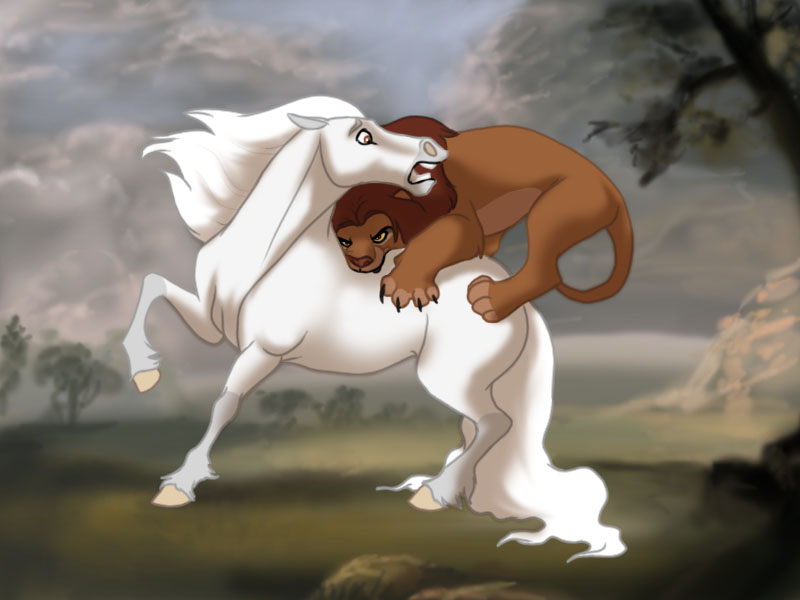 Horse Attacked by Lion by AnnieHyena