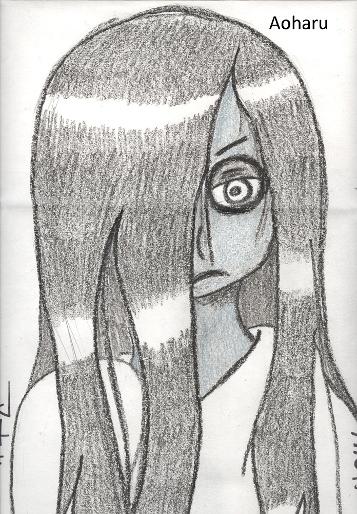 Yamamura Sadako from the Ring in crayon by Aoharu