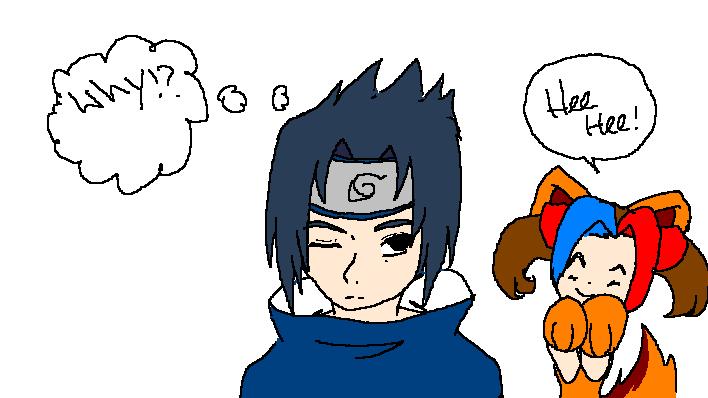 a quick doodle of me trying to wind up sasuke lol by AppleKat
