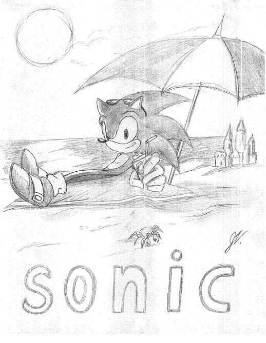 sonic chillin at the beach by ArtistinTraining56