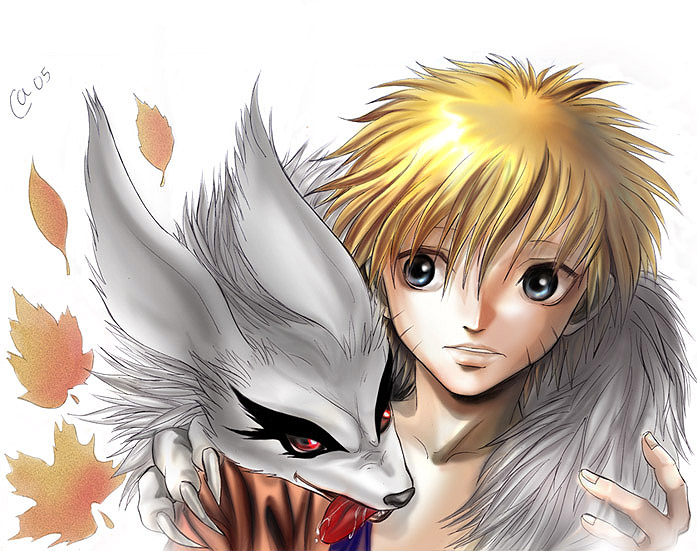Naruto and his demon-fox (Colored version) by Autumn-Sacura