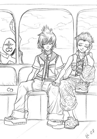 Roxas and Hayner in train by Autumn-Sacura