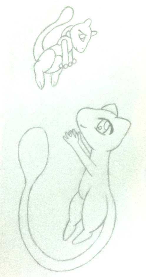 Mew and Mewtwo lineart by AzureMikari