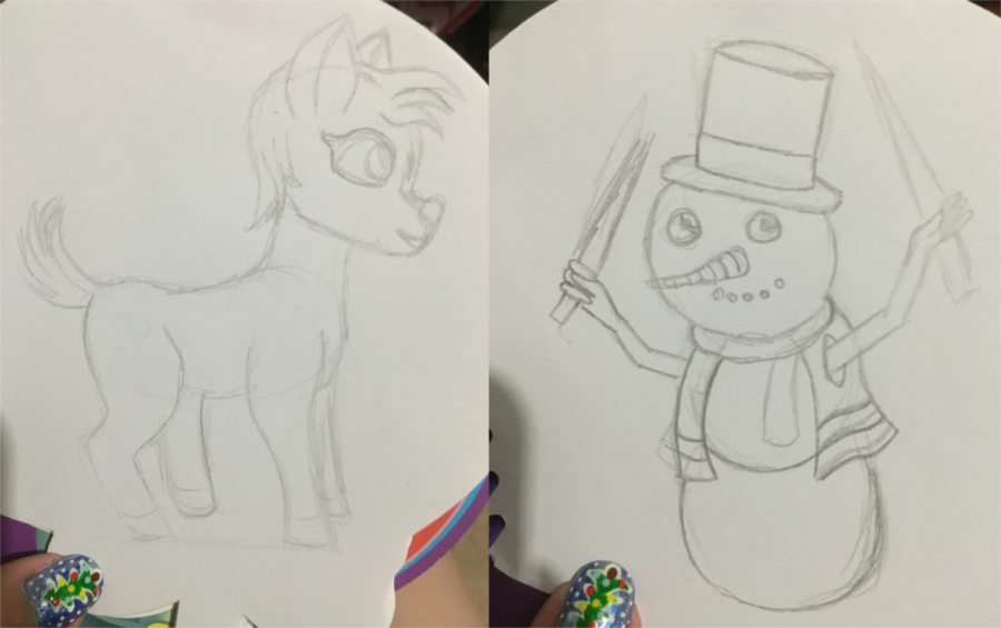 Rudolf and Snowman sketches by AzureMikari