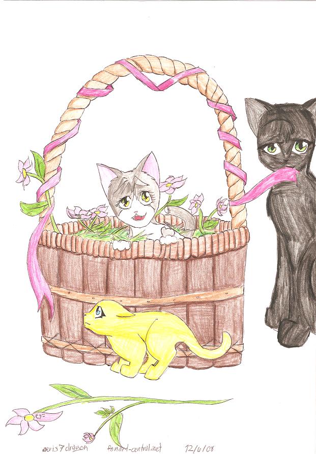 Belated Art-trade with Keiyou - Cat in a Basket by aeris7dragon