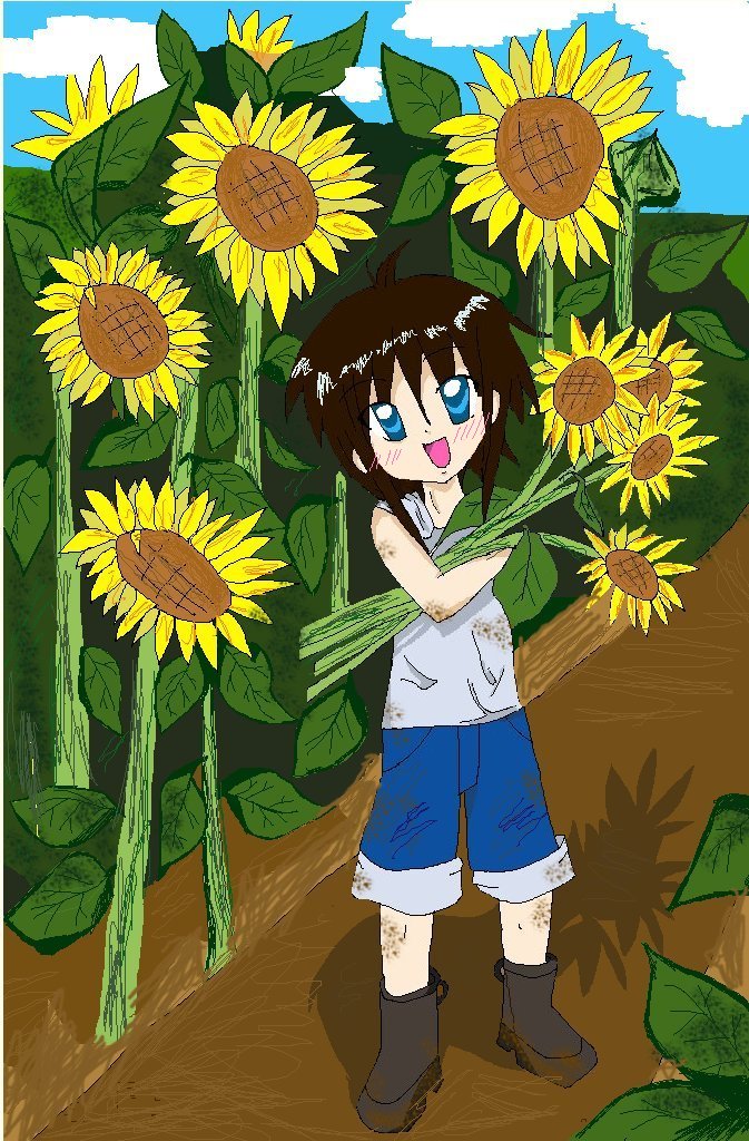 Hiroshi and sunflowers by afash