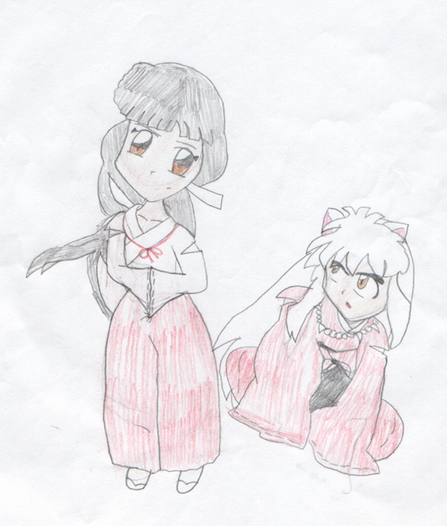 Chibi Inuyasha and Kikyo by alrightitsstarfire