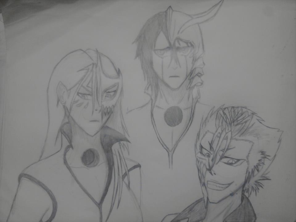 espada's grimmjow, ulquiorra, and yugana sketched by anaithehedgehog1