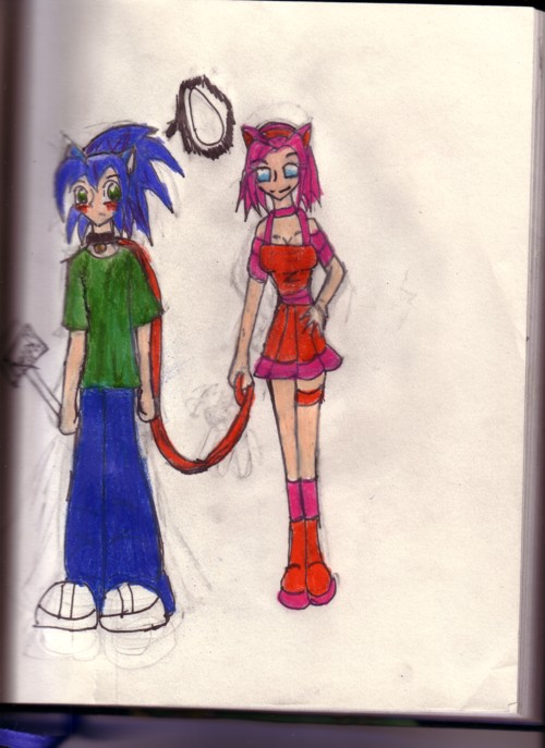 huamn sonic and amy with a dog leash by angel_kitty