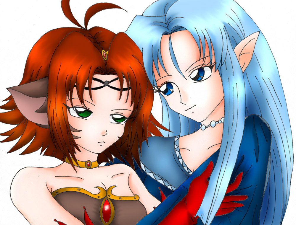 Catgirl and Elf by angelsalvia