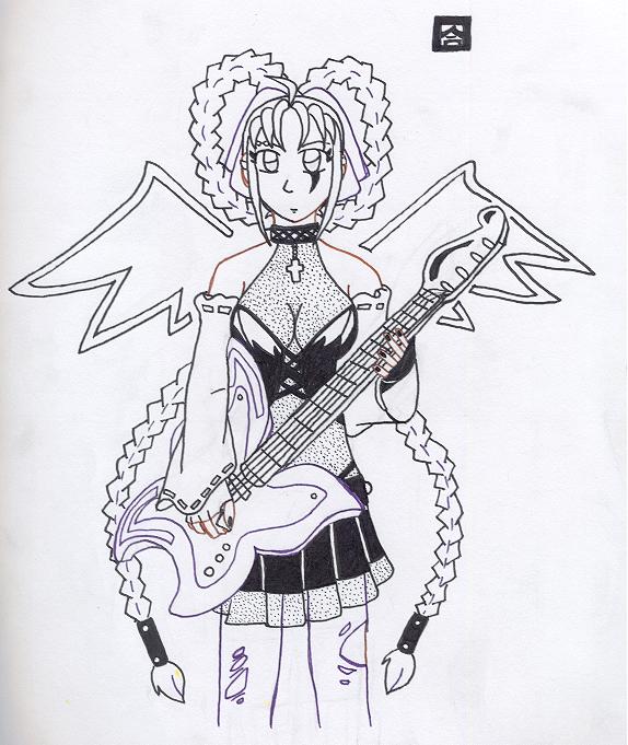Goth Guitarist (lineart) by anime_dragon_tamer