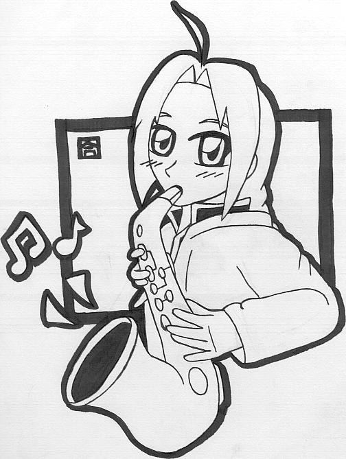 Ed and his Saxaphone (lineart) by anime_dragon_tamer
