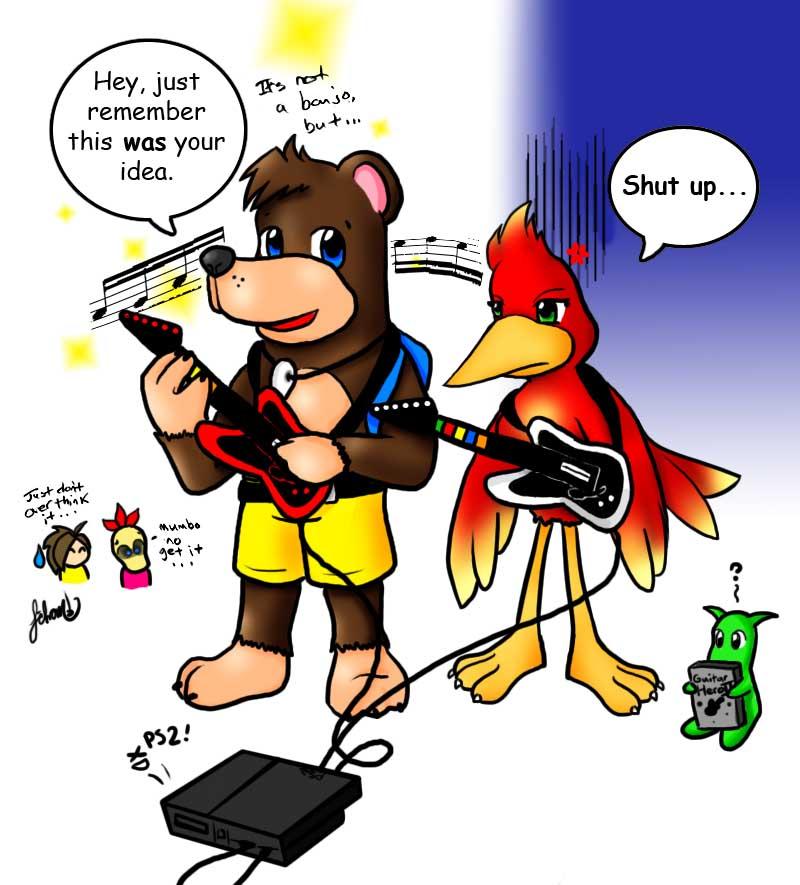 Banjo and Kazooie play Guitar Hero by anime_dragon_tamer