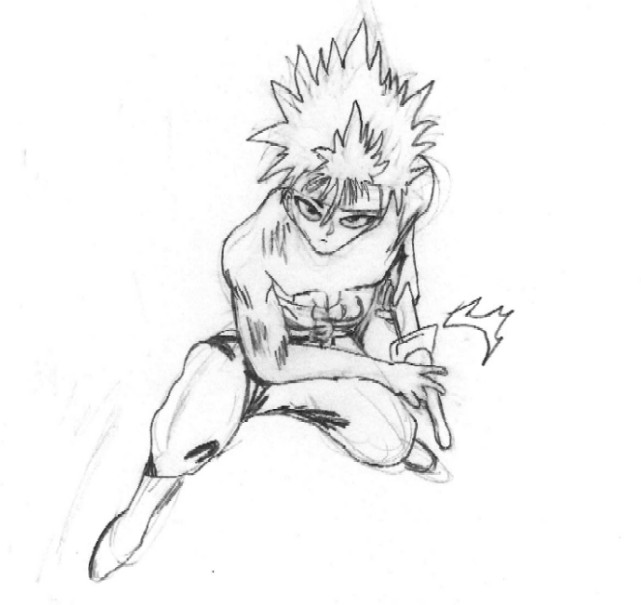 Hiei, crouching after sword attack by animelover003