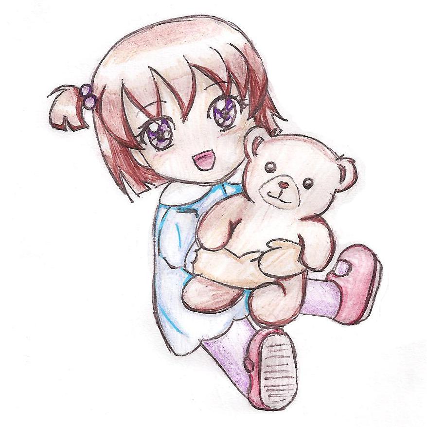 Chibi kiddo with a cuddly bear! by animespring