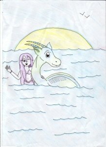 Dragon and Purple mermaid thing by aqua_kitty