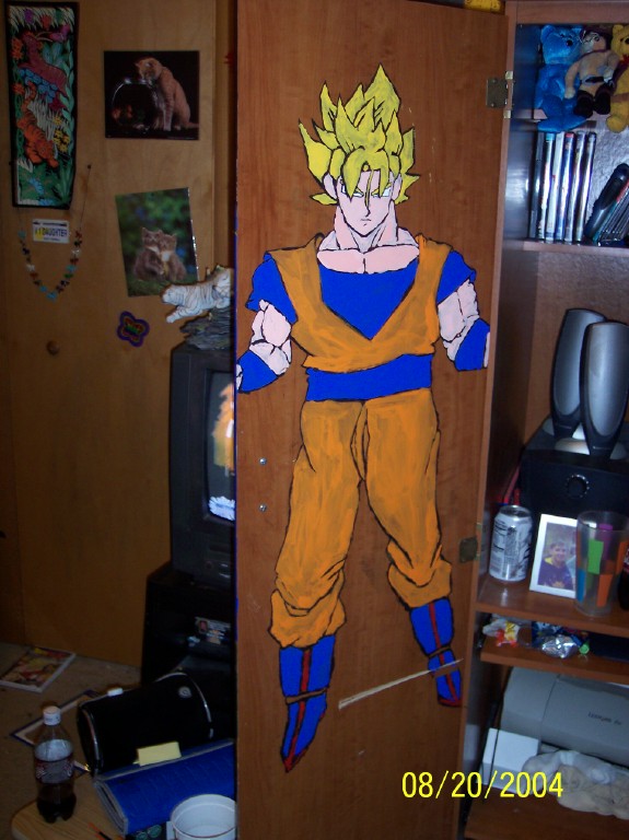 Goku Painted On Computer Cabinit Door by aylap