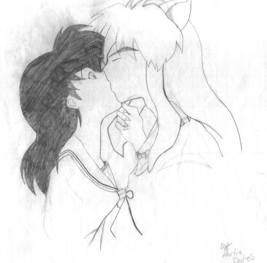 inuyasha and kagome kissing by BlackHorse9231