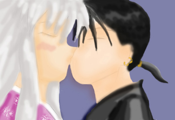 Inuyashe kissing Miroku (for sonicrose) by Blade