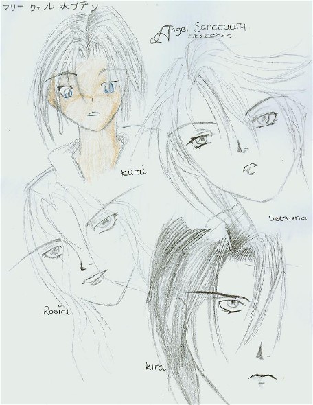 Kurai, Setsuna, Rosiel, Kira sketches by Blader_Mairiel