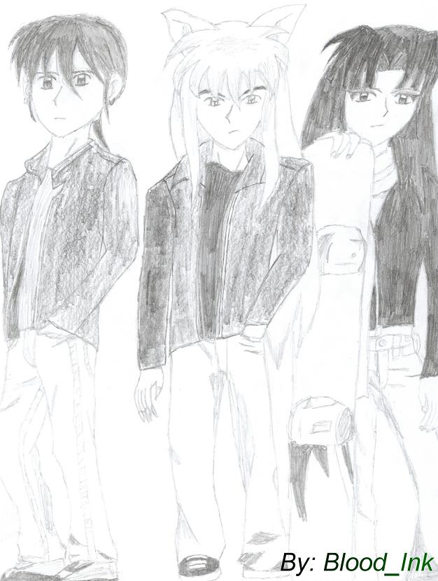 Inuyasha,Sango,and Miroku in Modern day clothing by Blood_ink