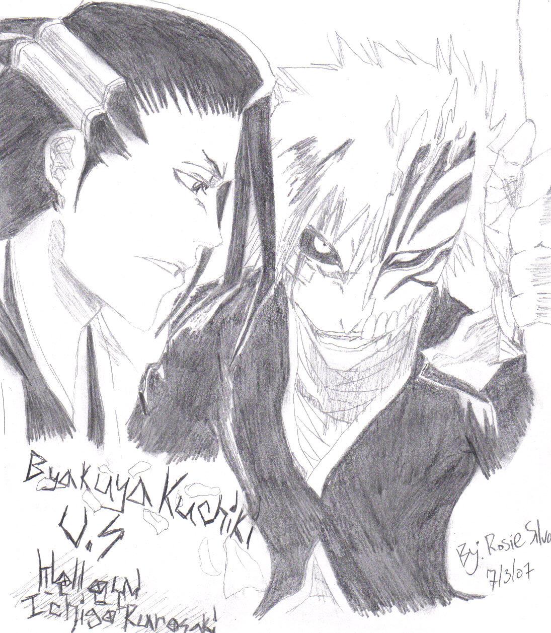 Byakuya vs hollow Ichigo by Blood_ink