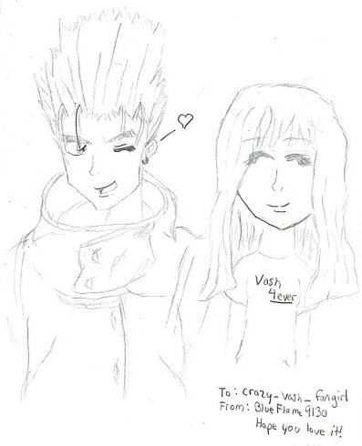 Vash and his Fangirl (~for crazy_vash_fangirl~) by BlueFlame9130