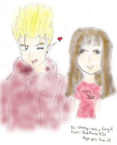 Vash and his Fangirl ~In color by BlueFlame9130