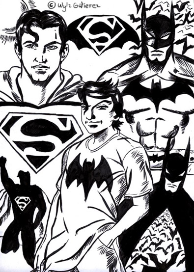 Supes, Bats and comic artist by Boykampilan