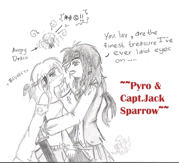 Jack(i mean capt.Jack)and Pyro!(for Pyro-Freak) by BrokenDeathAngel