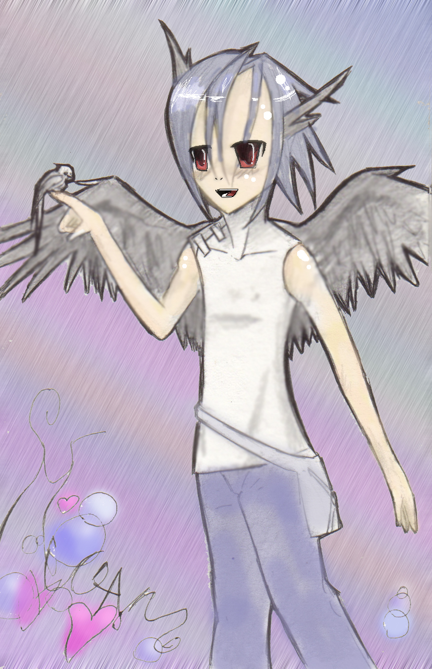 Tsuki and a bird colored by BrokenMoonScar