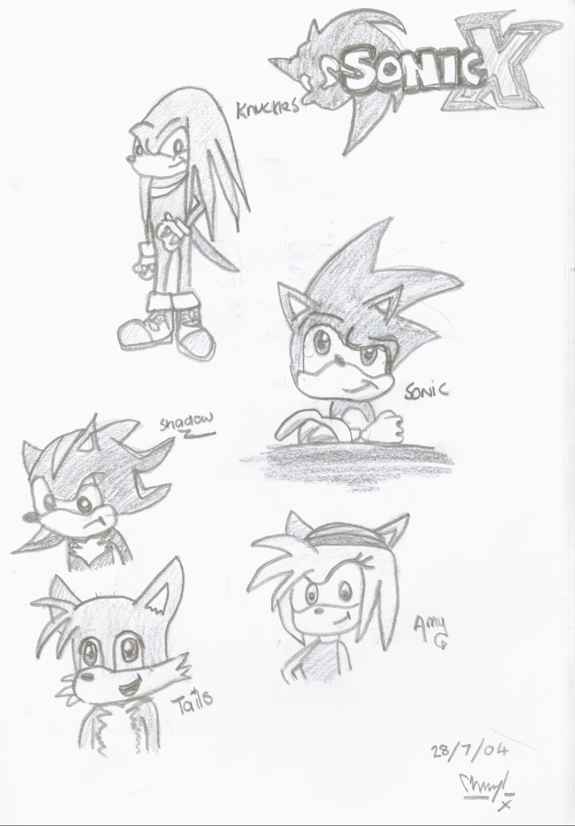 Sonic X Drawings - Sonic, Knux, Shadow,Tails & Amy by Bustedangel04