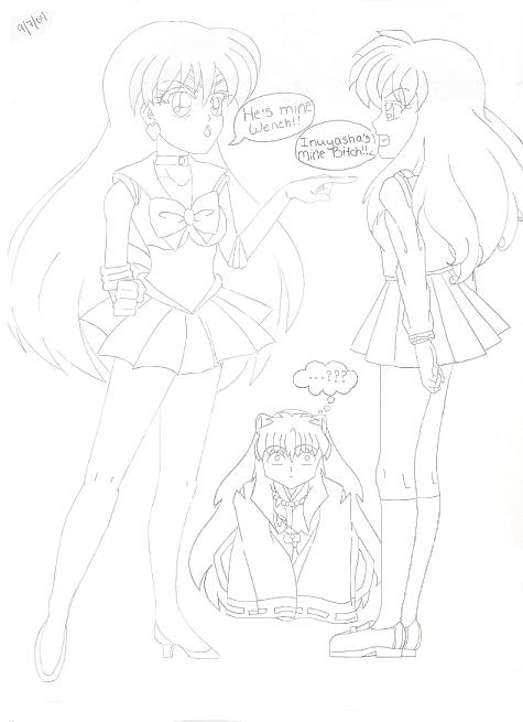 Sailor Mars & Kagome Argue (over Inuyasha) by ButterflyKisses