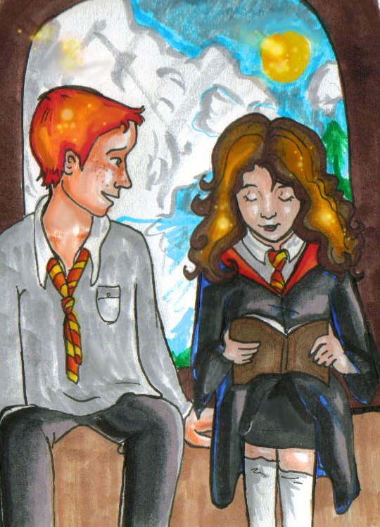 !Ron watching Hermione as she reads by bachel